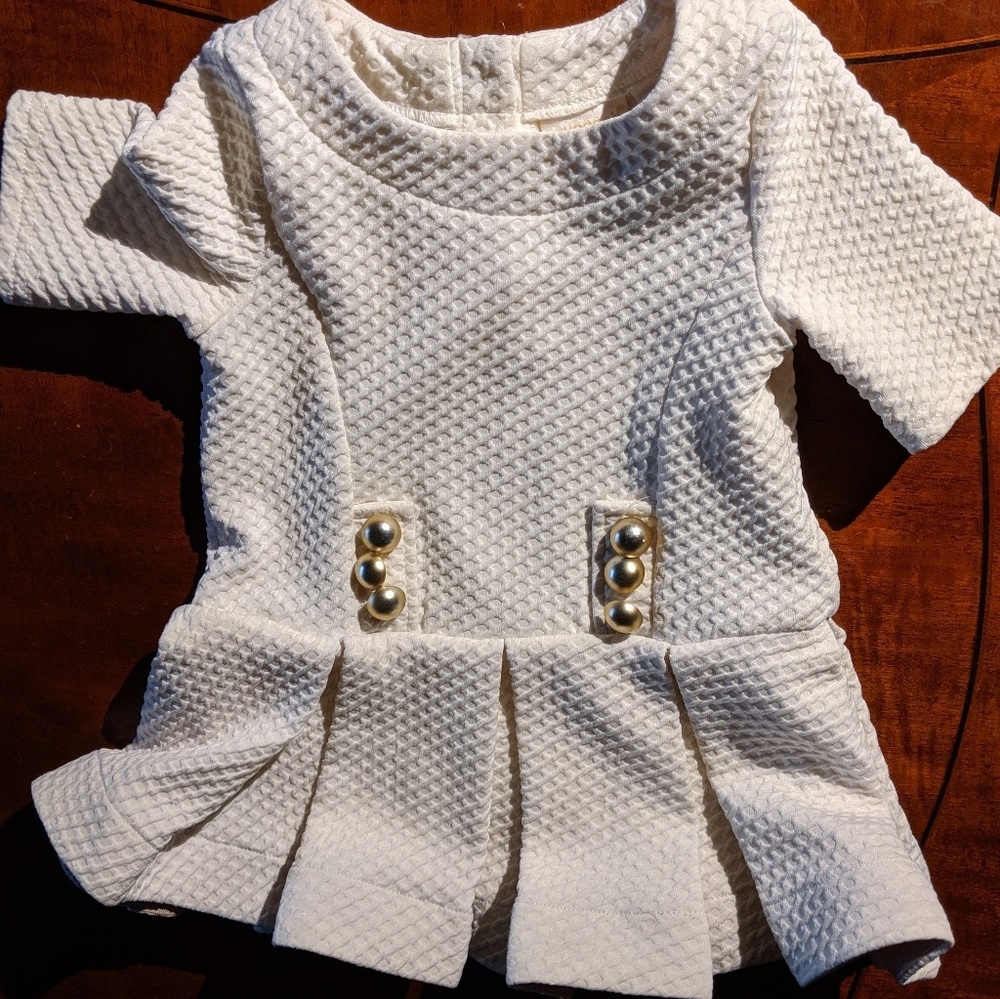 SAVANNAH DRESS sz 24 mo. Ivory with Gold Buttons